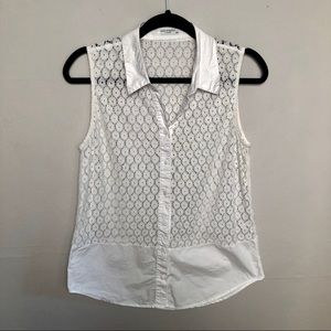 Equipment Sleeveless Eyelet Lace Button Down Tank